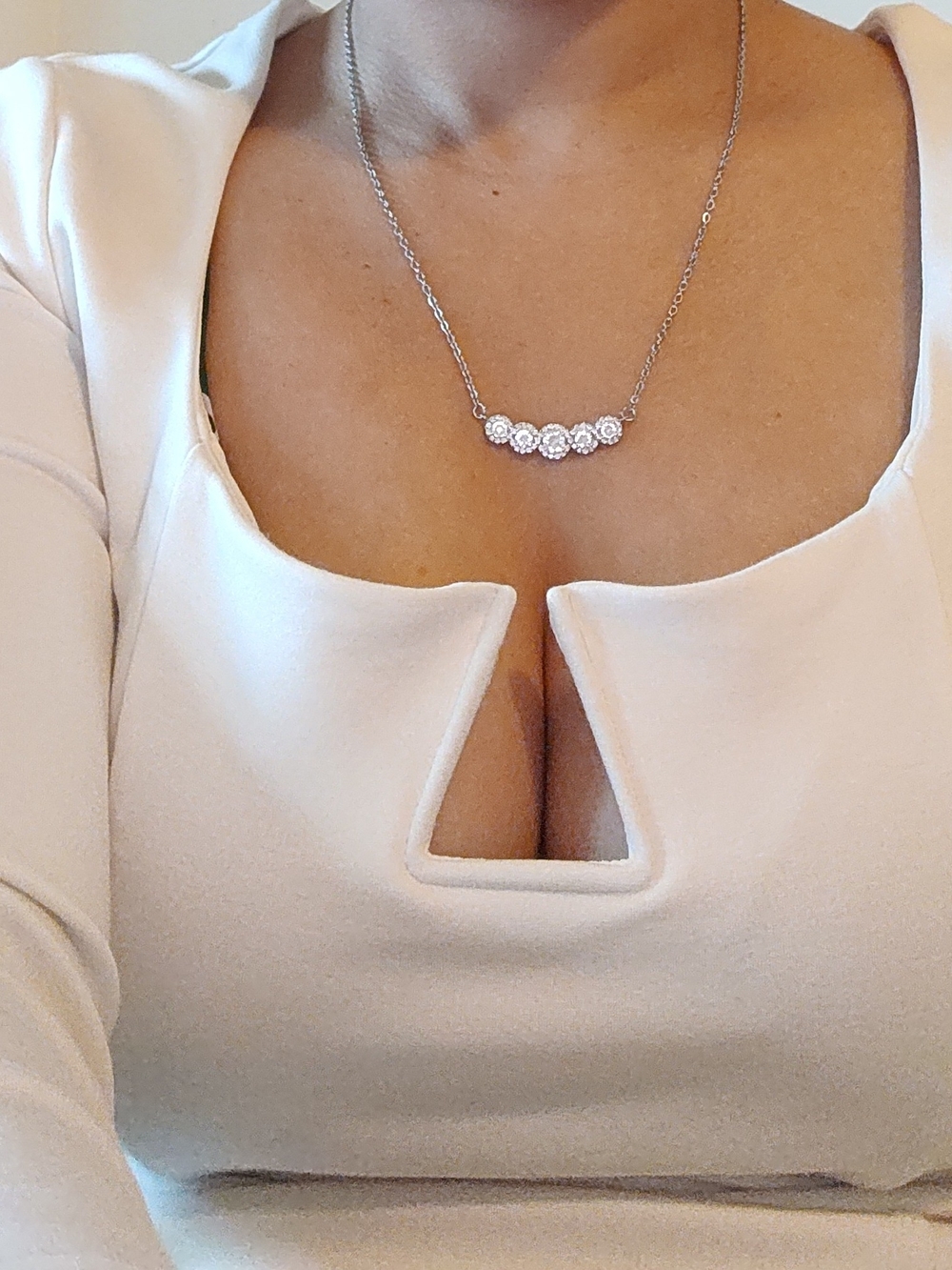 Silver Halo Cluster Necklace - Elegant Five-Station Pendant 18 Inches